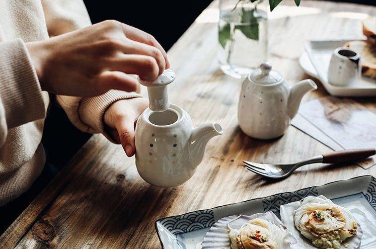 Japanese Handcrafted Ceramic Dotted Condiment Set