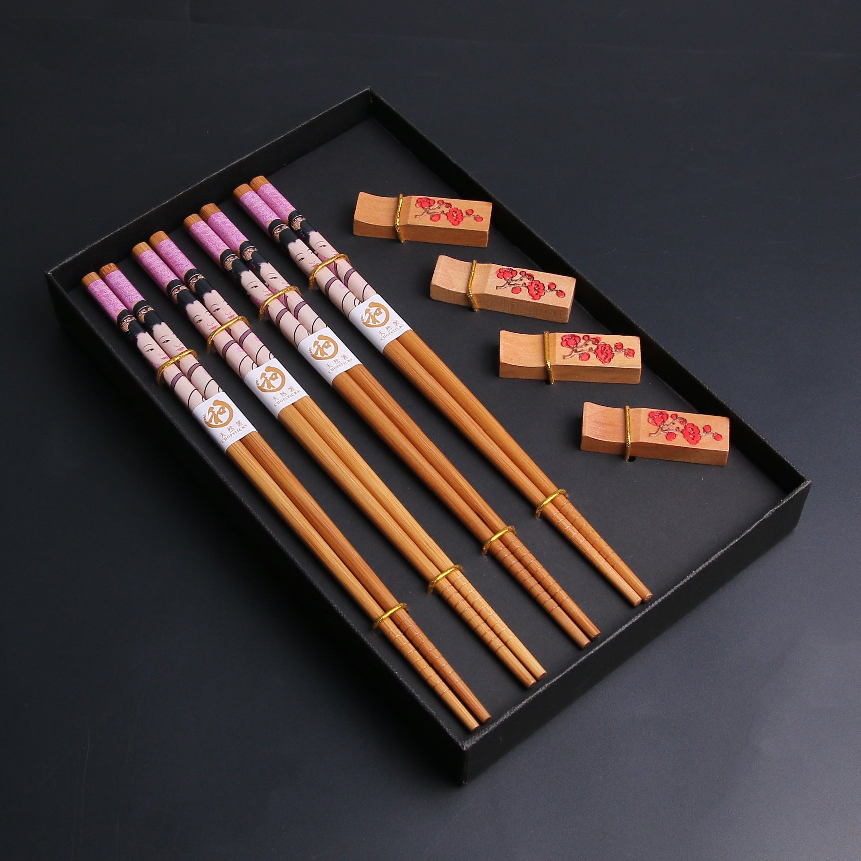 Japanese Geisha Themed Handcrafted Bamboo Chopsticks Sets