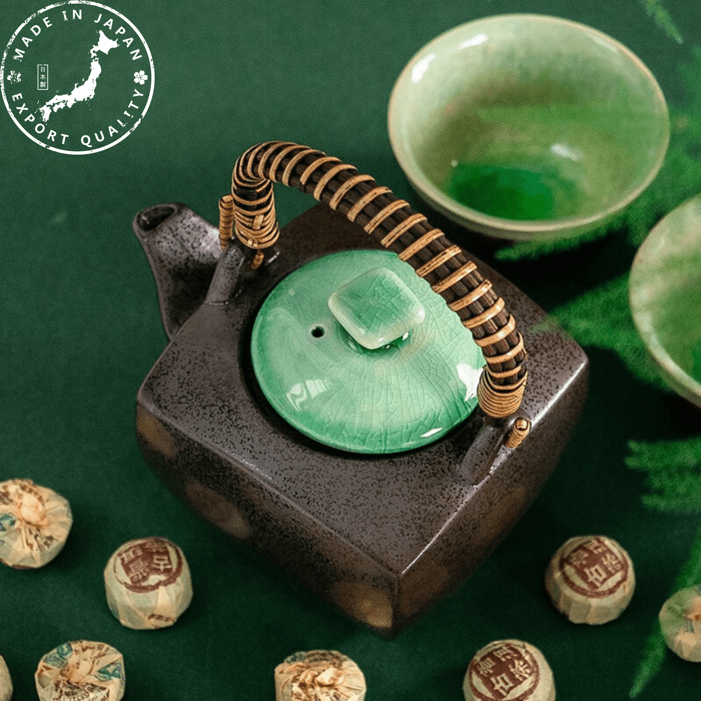 Japanese Mino Ware Handcrafted Ceramic Jade Tea Gift Set