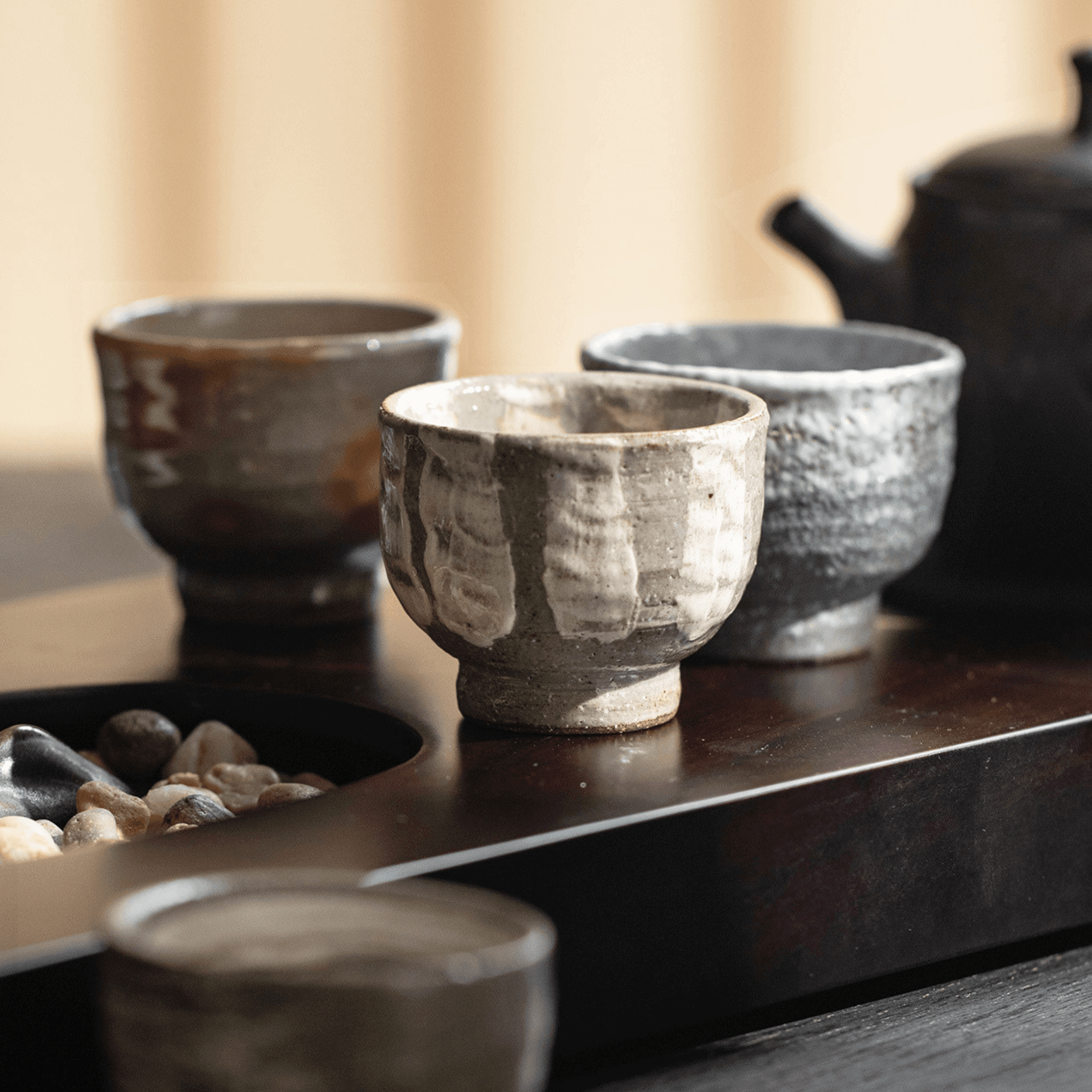 Japanese Handcrafted Sandy Textured Banko Ware Tea Cup Set