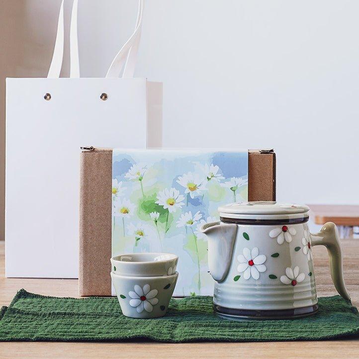 Japanese Ceramic Flower Tea Pot Sets With Carrying Case