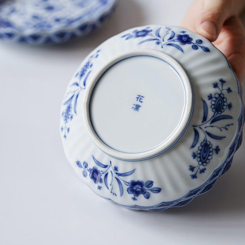 Japanese Handcrafted Ceramic Blue and White Decorated Plates/Bowls