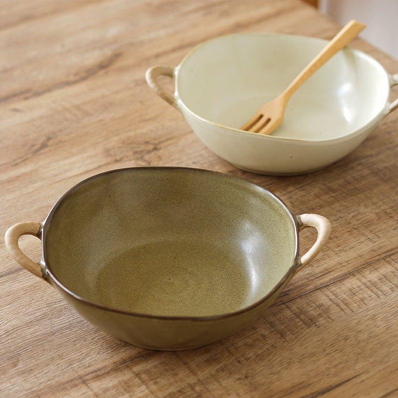 Handcrafted Japanese Ceramic Bowl With Handles