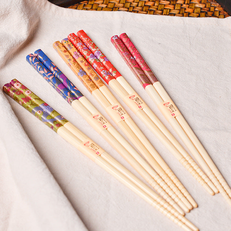 Japanese Botanical Handcrafted Bamboo Chopsticks Set of 5