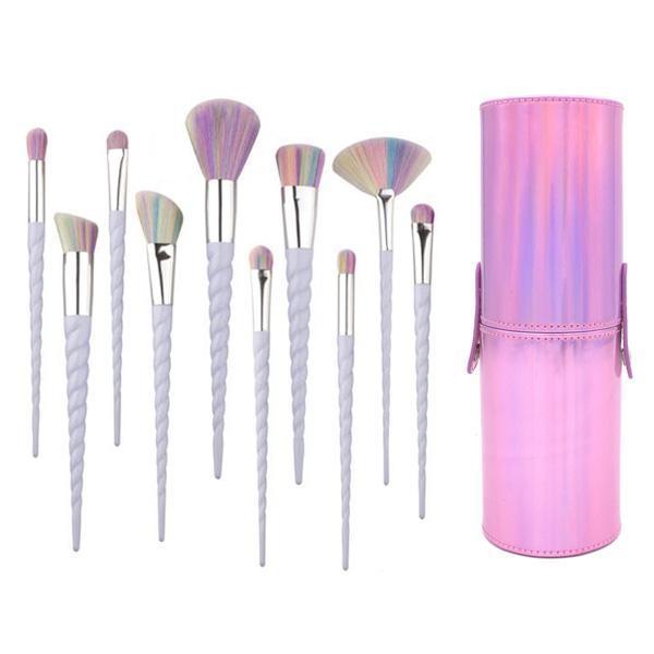 Unicorn Horn Makeup Brushes And Storage Box (Set of 10)