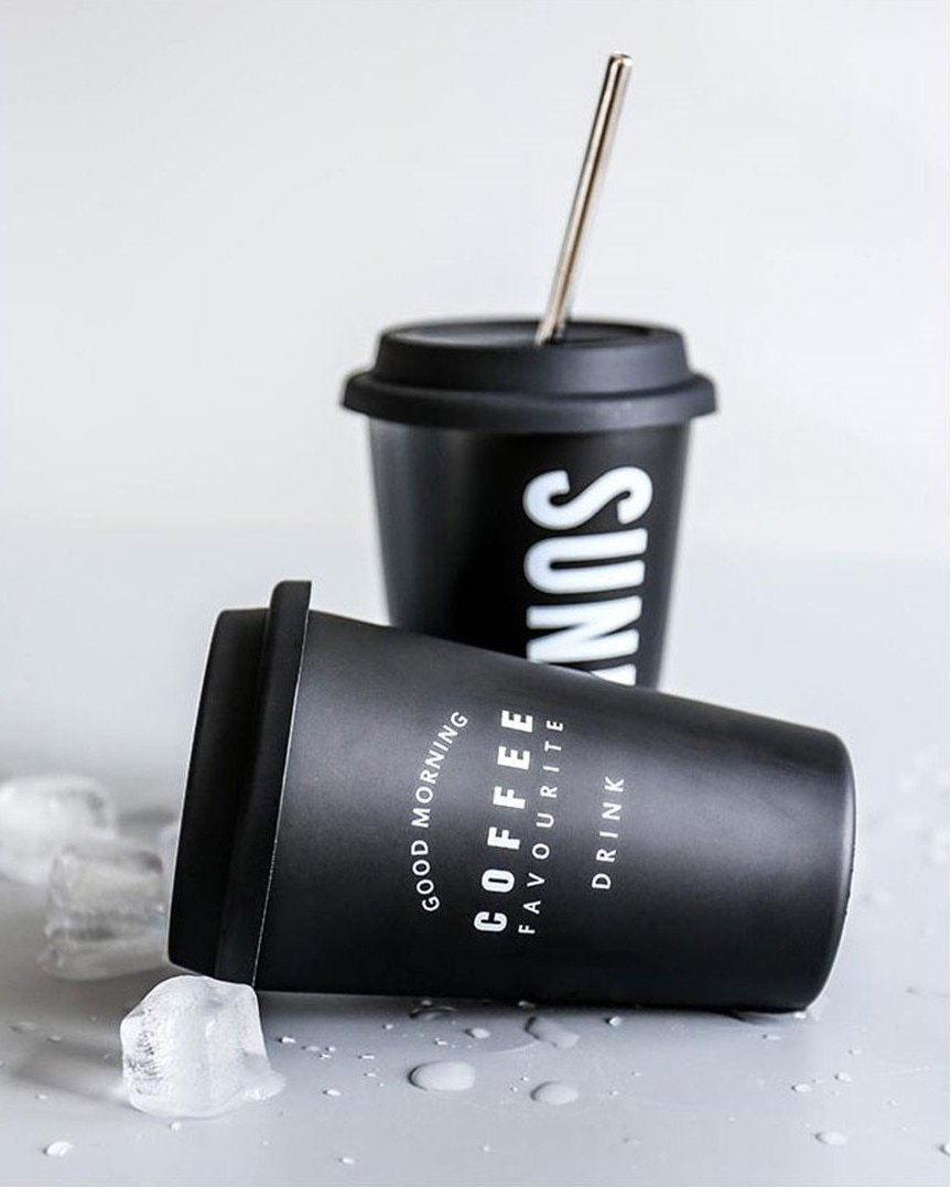 Travel Mug with Lid & Reusable Straw