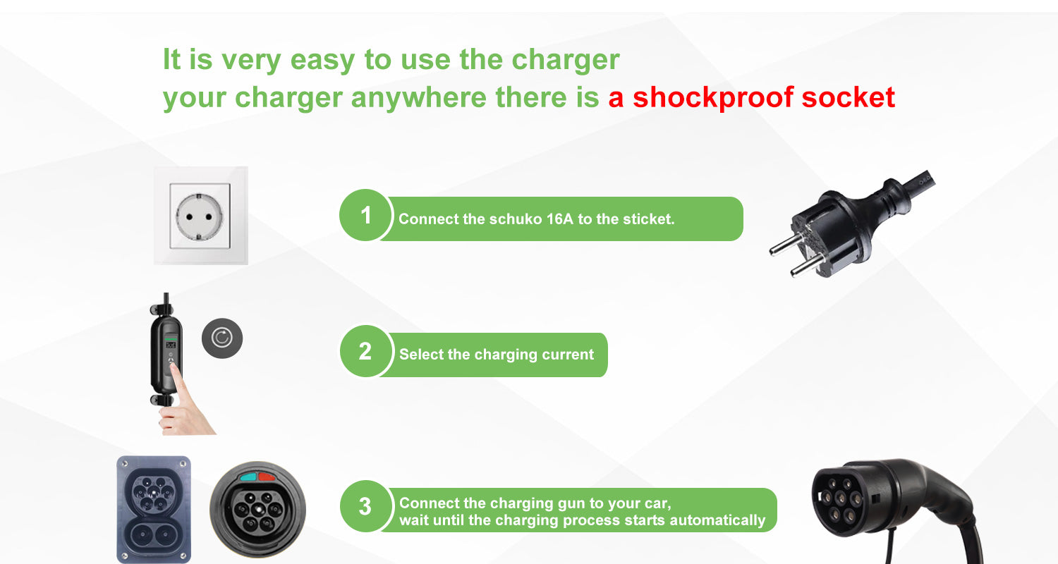 Noeifevo 15meters câble de charge EV mobile , 3.7KW 16A Chargeur EV  portable type 2 type 1 avec Schuko