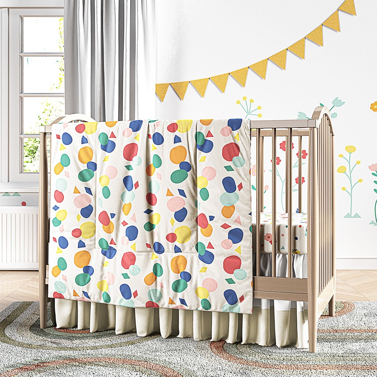 3 Piece Colorful Flower Girl Crib Bedding Set