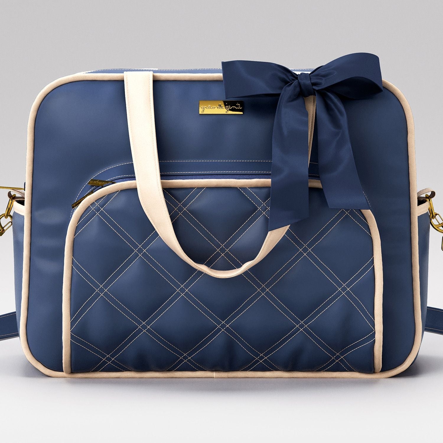 3 Piece Navy Blue and Beige Luxury Diaper Bag Set