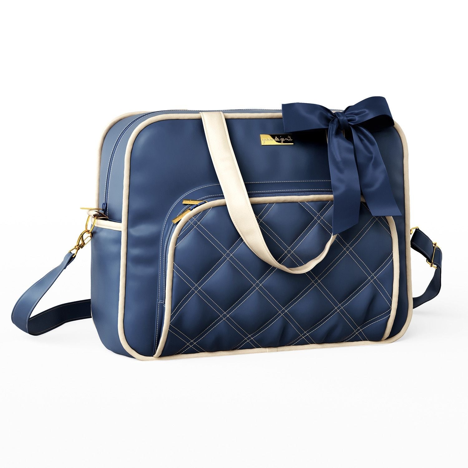 3 Piece Navy Blue and Beige Luxury Diaper Bag Set