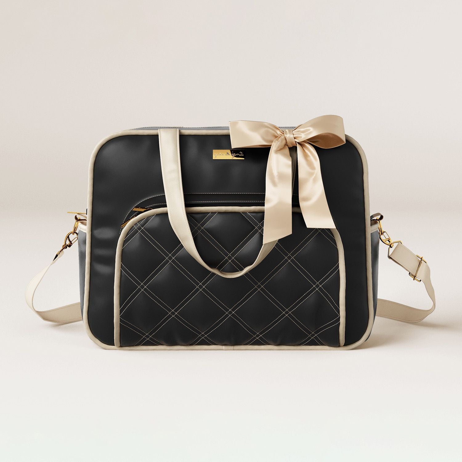 3 Piece Black and Beige Luxury Diaper Bag Set