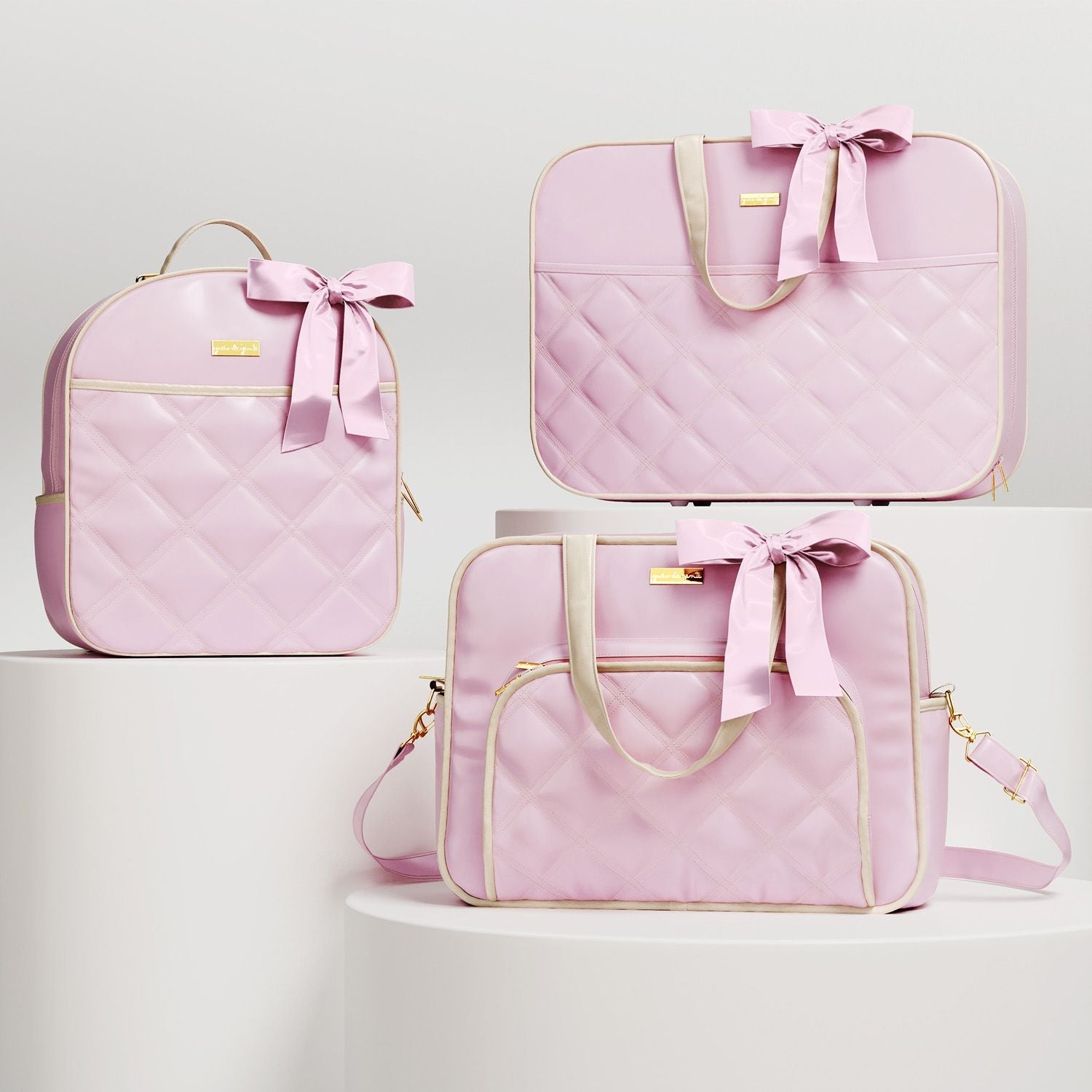 3 Piece Pink and Beige Luxury Diaper Bag Set