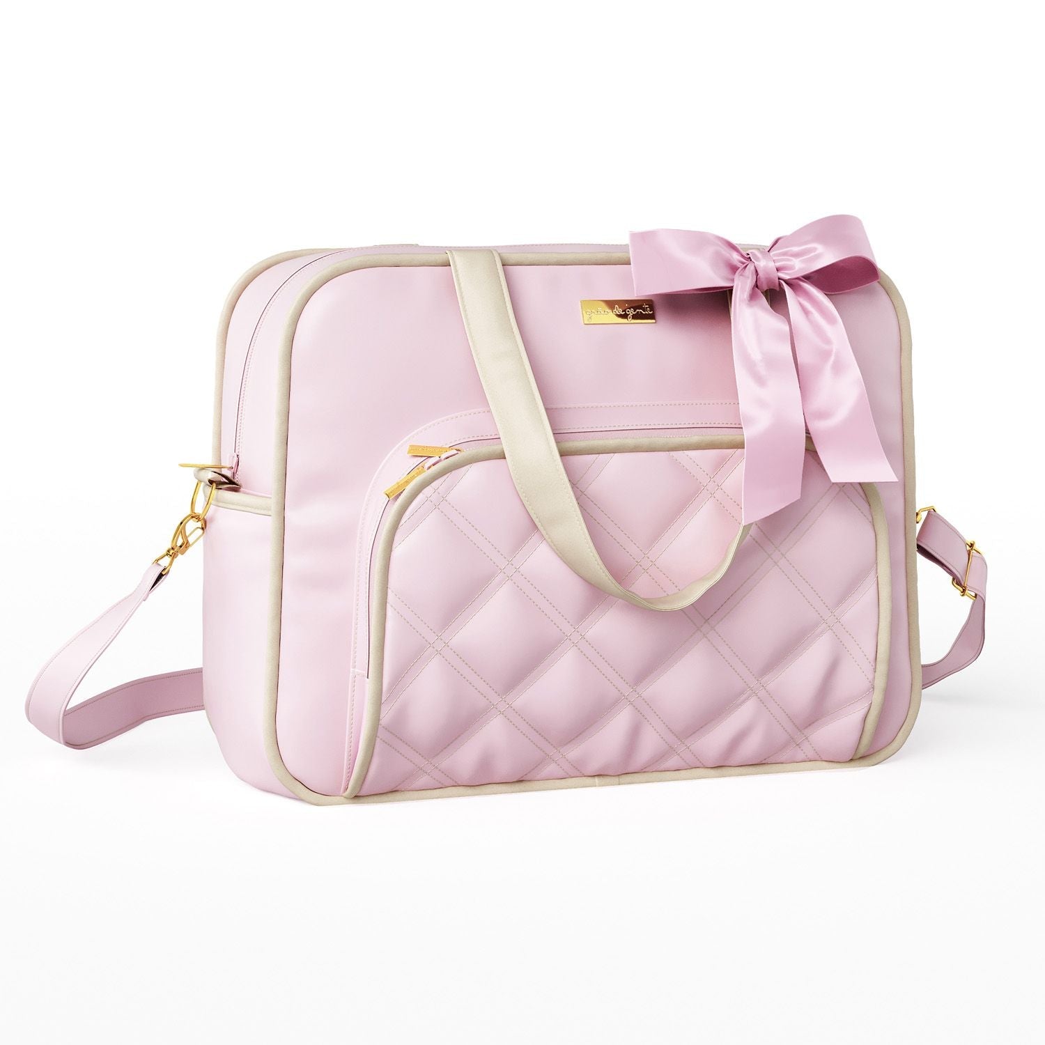 3 Piece Pink and Beige Luxury Diaper Bag Set