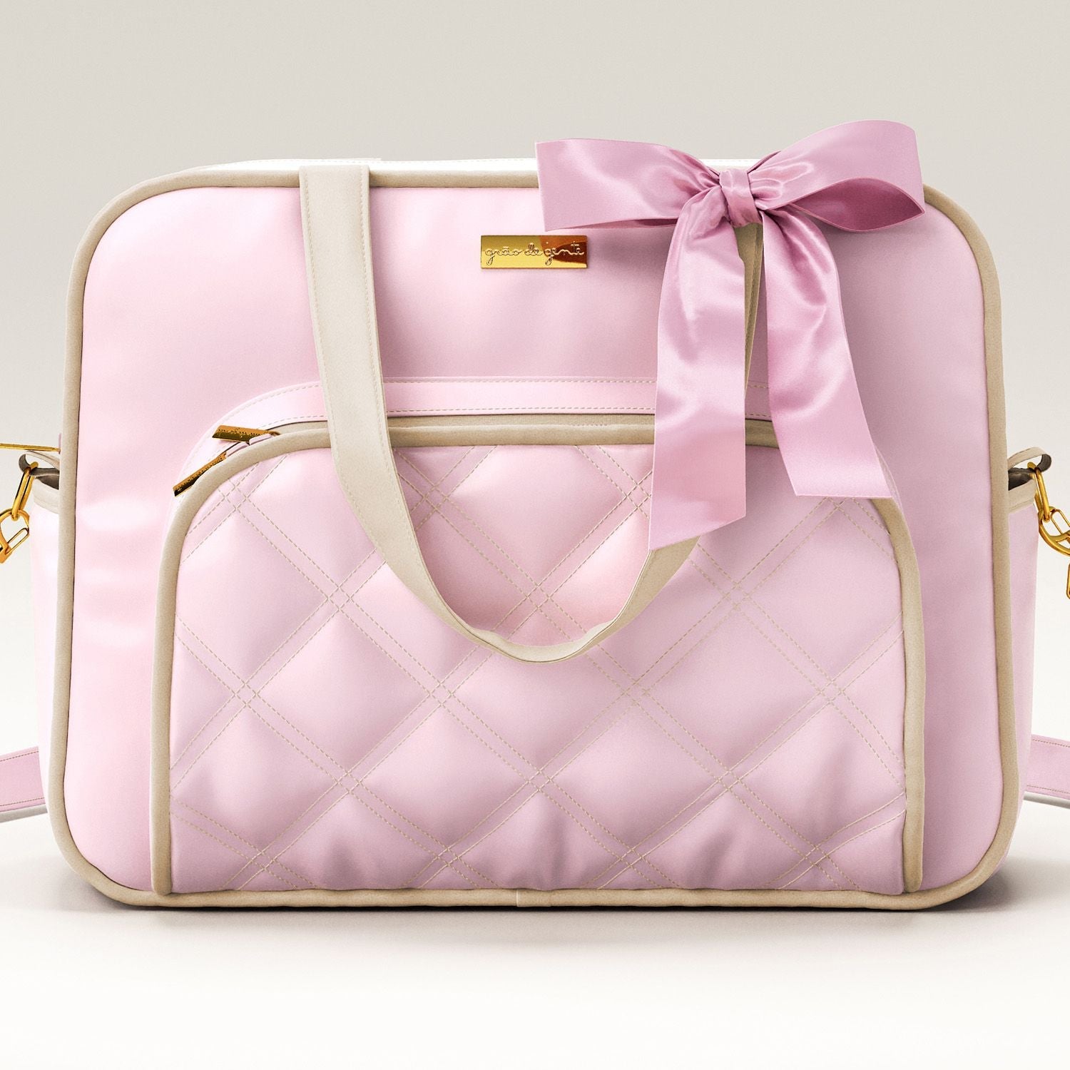 3 Piece Pink and Beige Luxury Diaper Bag Set