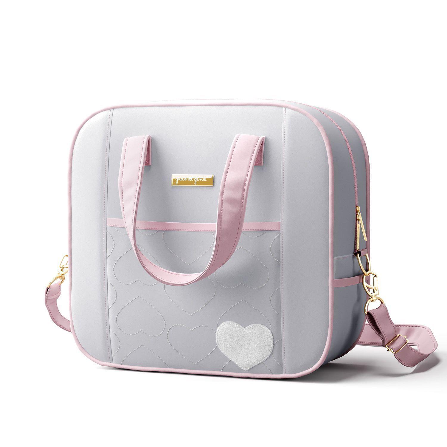 3 Piece Gray and Pink Heart Diaper Bag Set