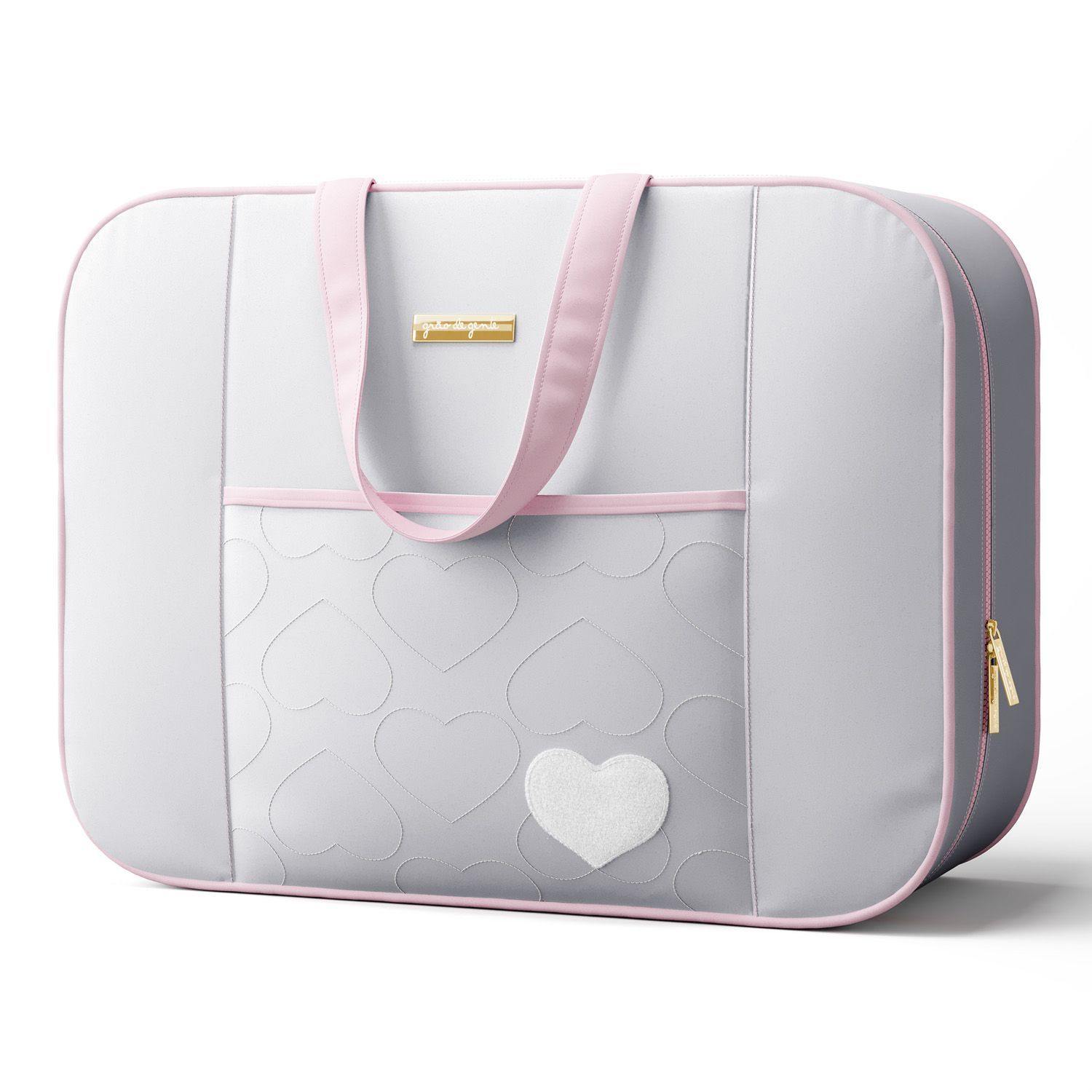 3 Piece Gray and Pink Heart Diaper Bag Set