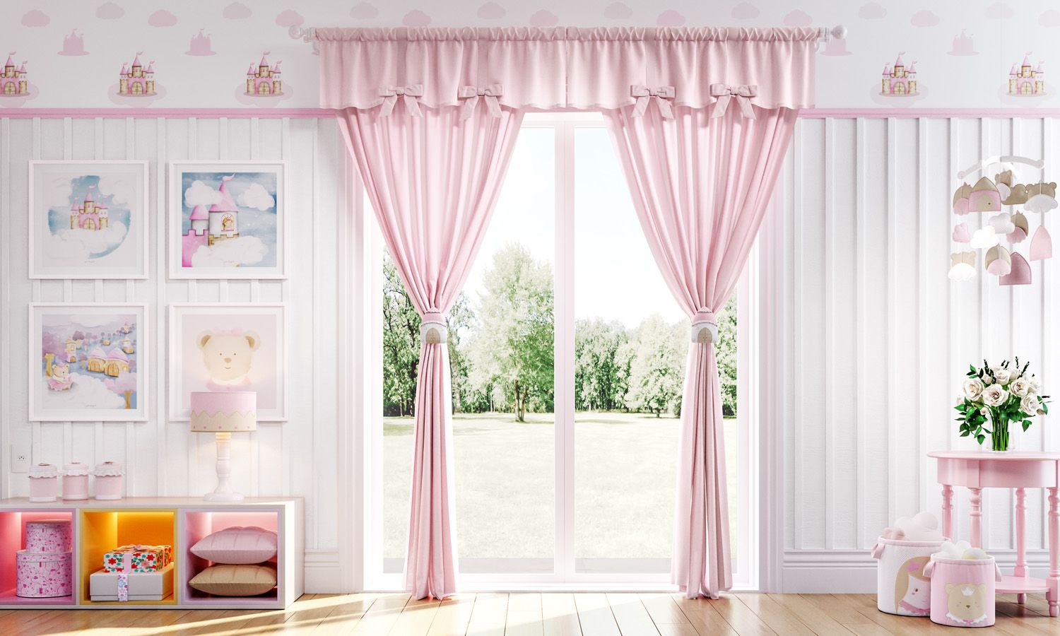 Pink Bows Classic Curtain 59
