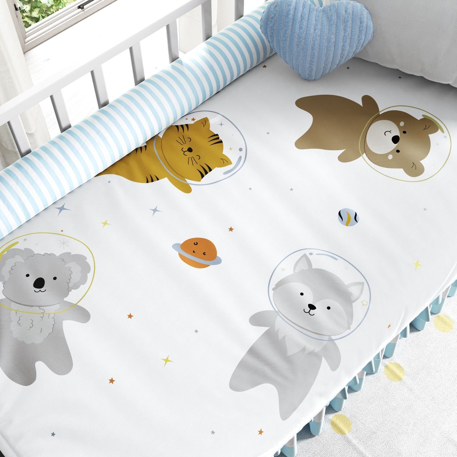 4 Piece Astronaut Buddies Crib Bedding Set