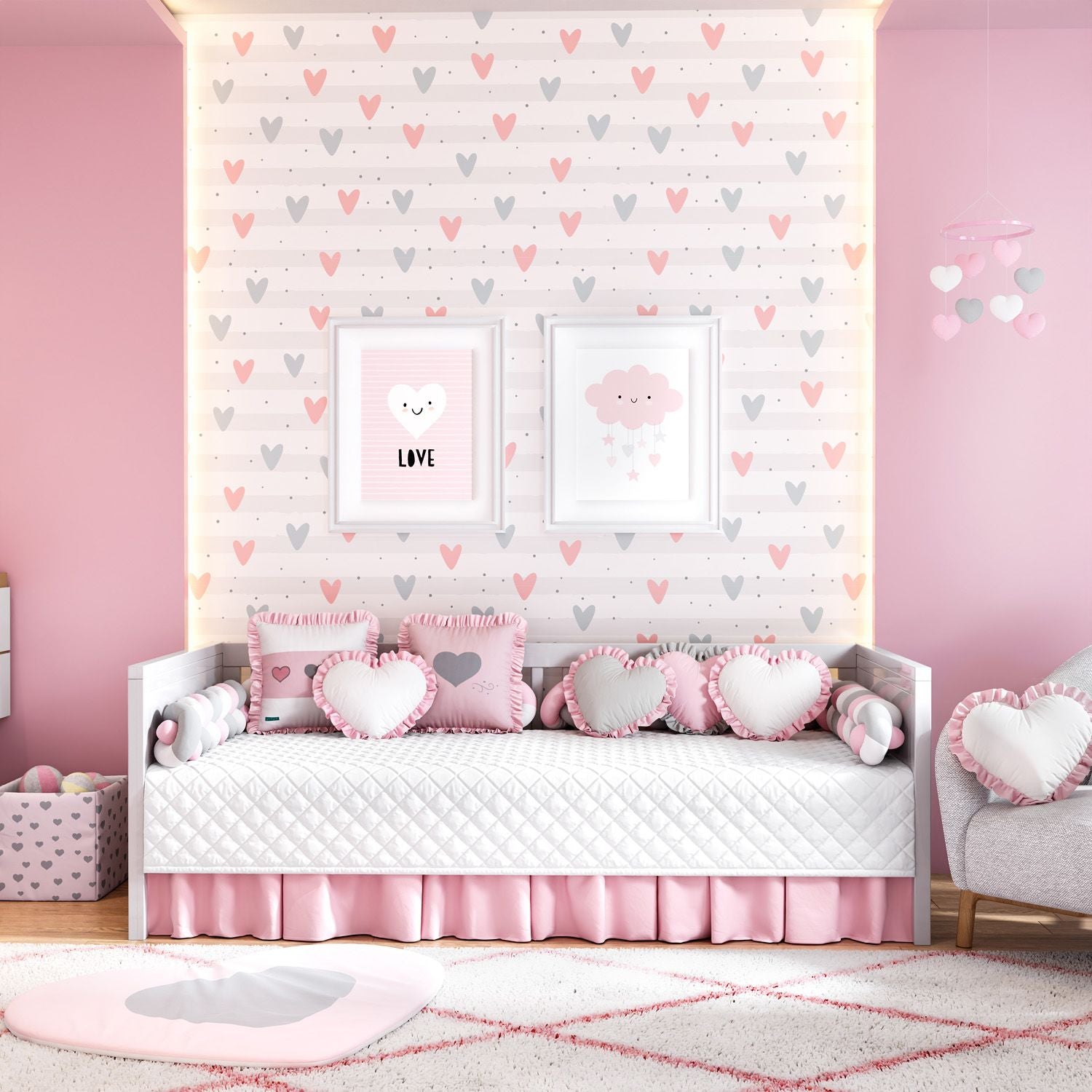 6 Piece Pink Heart Daybed Bedding Set