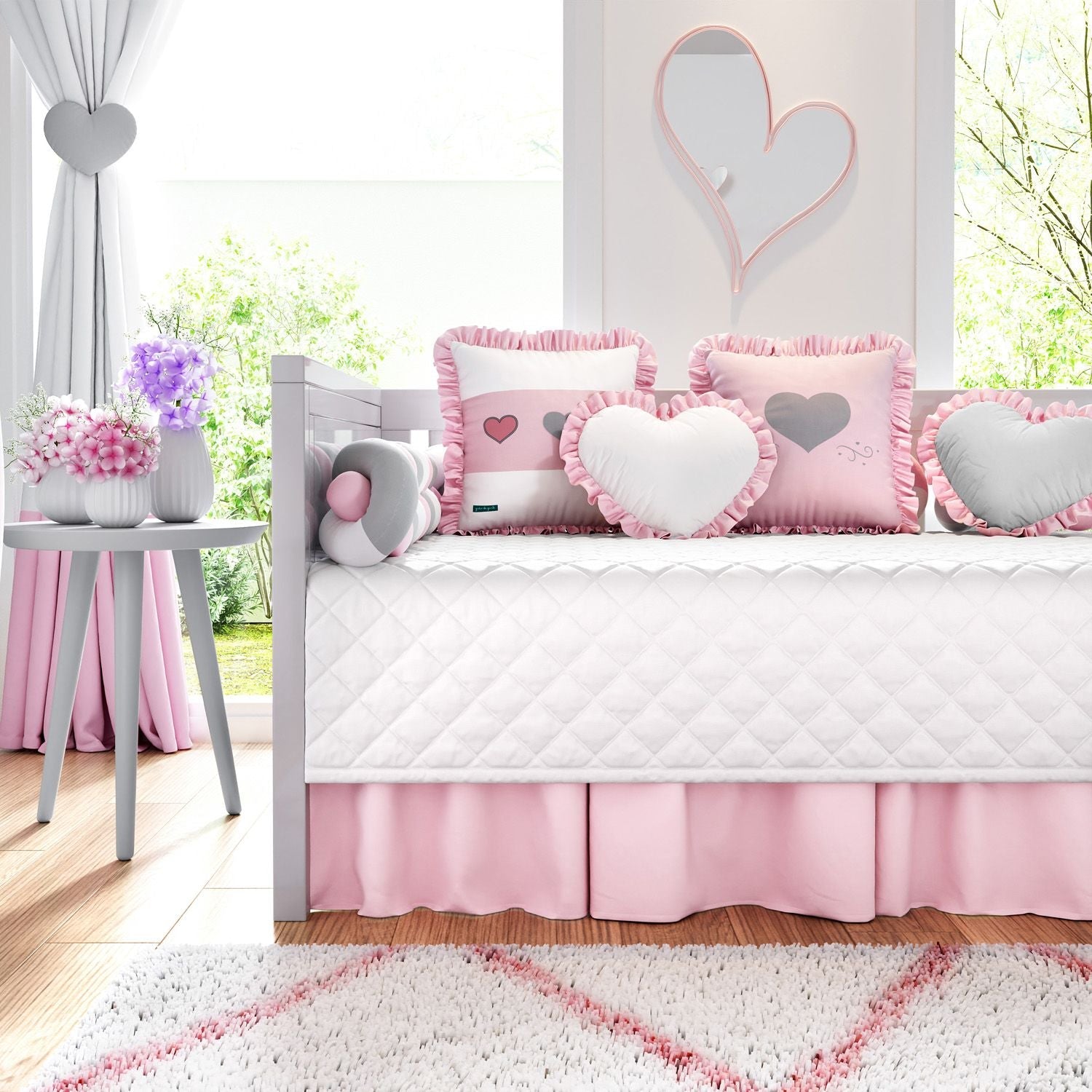 6 Piece Pink Heart Daybed Bedding Set