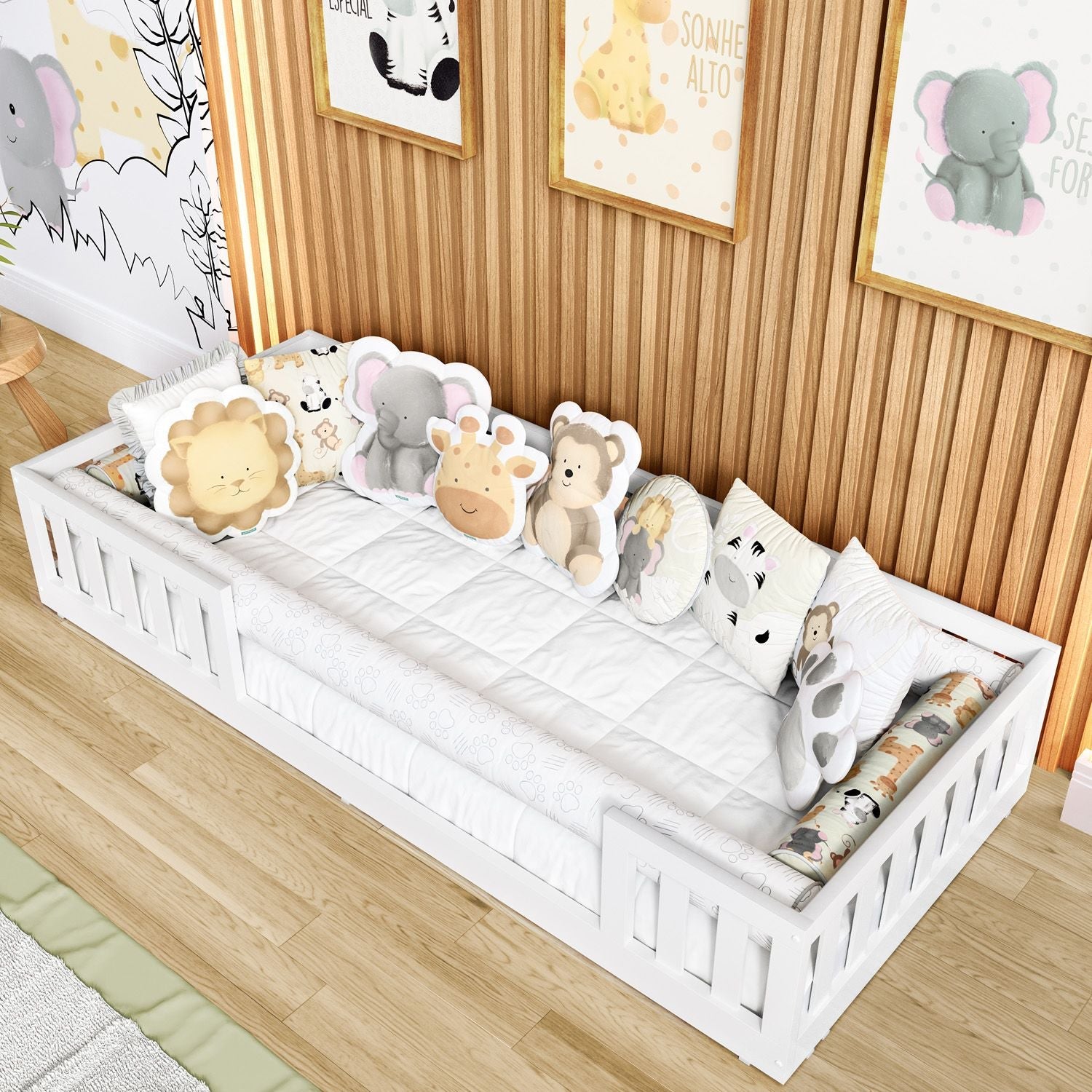 9 Piece Watercolor Safari Montessori Single Bed Bedding Set