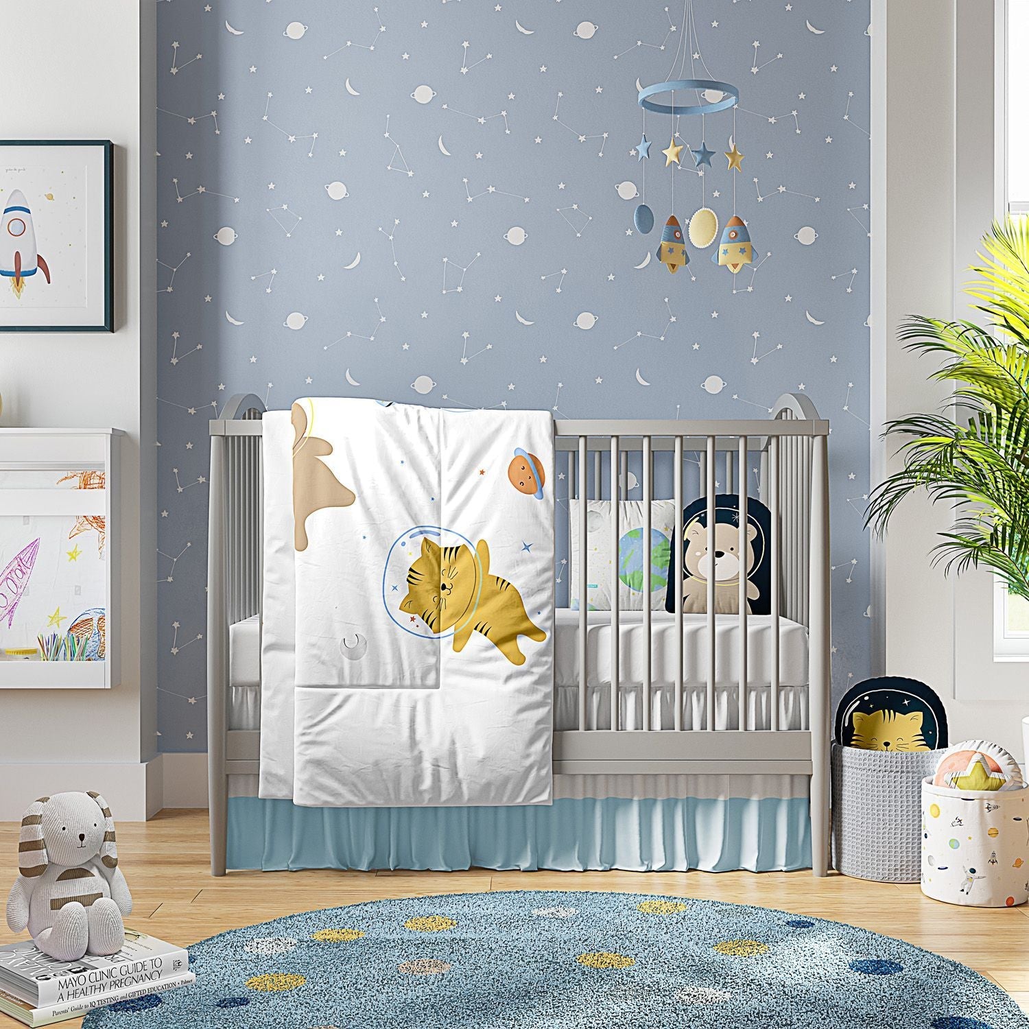 4 Piece Astronaut Buddies Crib Bedding Set