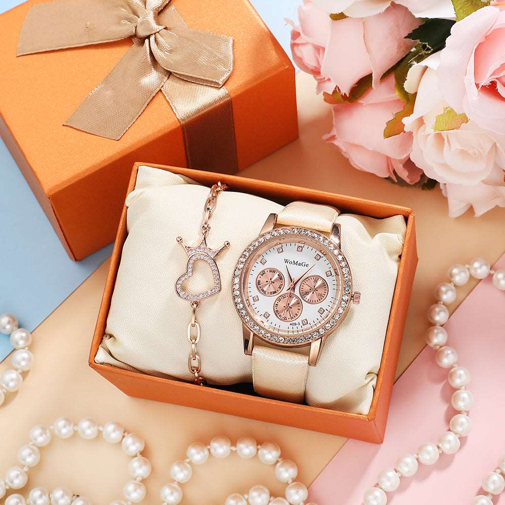 ALLOY DIAMONDS BRACELET WATCH WITH JEWELRY SET