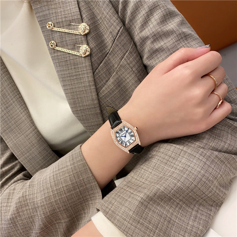 WOMEN LUXURY FASHION MINI DIAL LEATHER STRAP WATCH