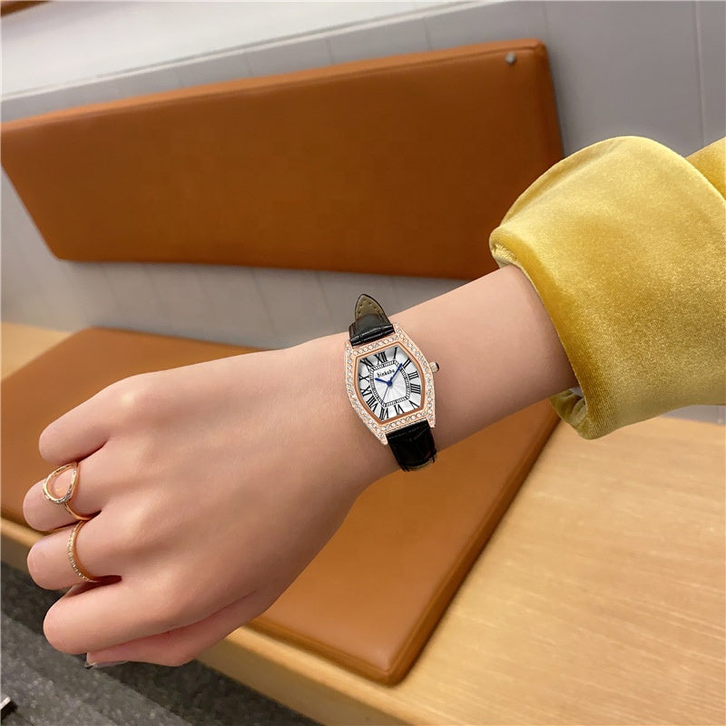 WOMEN LUXURY FASHION MINI DIAL LEATHER STRAP WATCH