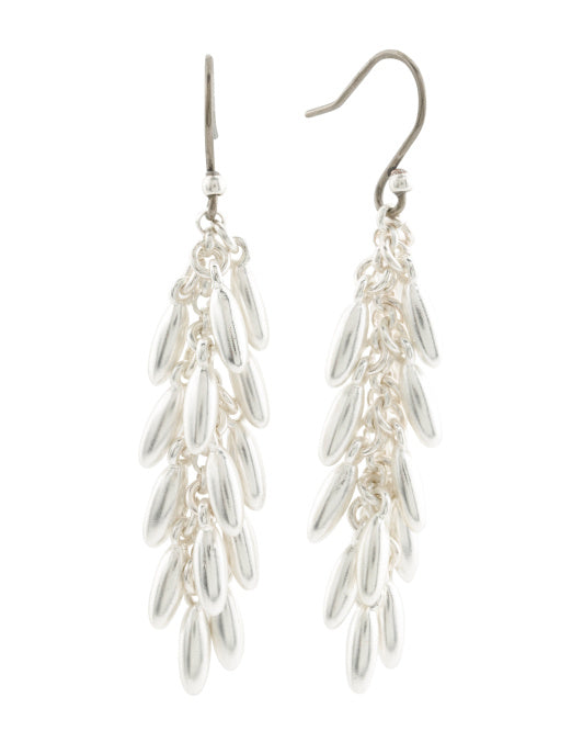 Lucky Brand Silver Leaf Movement Drop Earrings