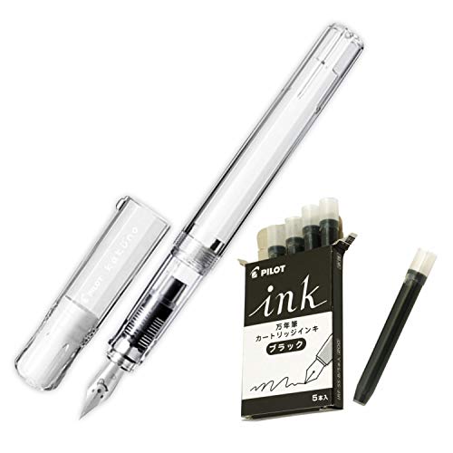 Pilot Kakuno fine transparent axis with 5 fountain pen ink cartridges black NEW