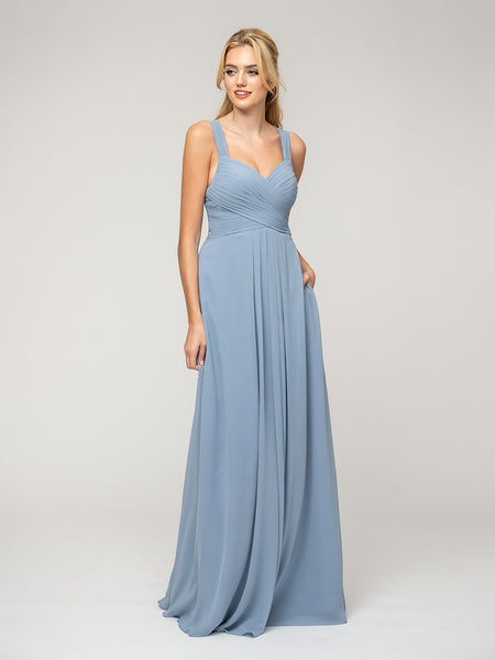 A Line Sweetheart Neckline Chiffon Straps Bridesmaid Dresses With Ribbon