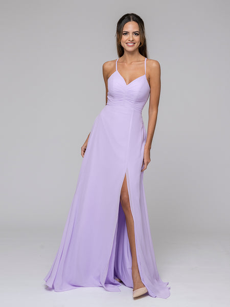 Split Sweetheart Chiffon Long Bridesmaid Dresses With Crisscross Back