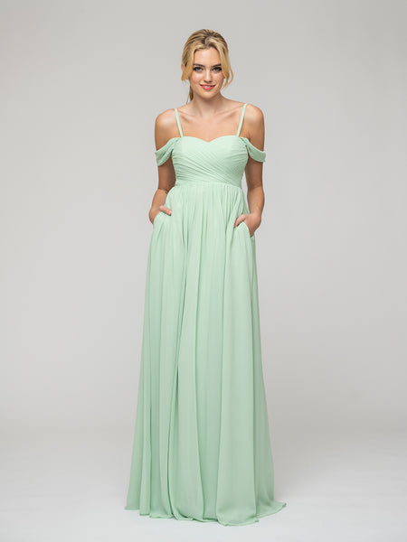 Cold Shoulder Chiffon Bridesmaid Dresses With Draped Bodice