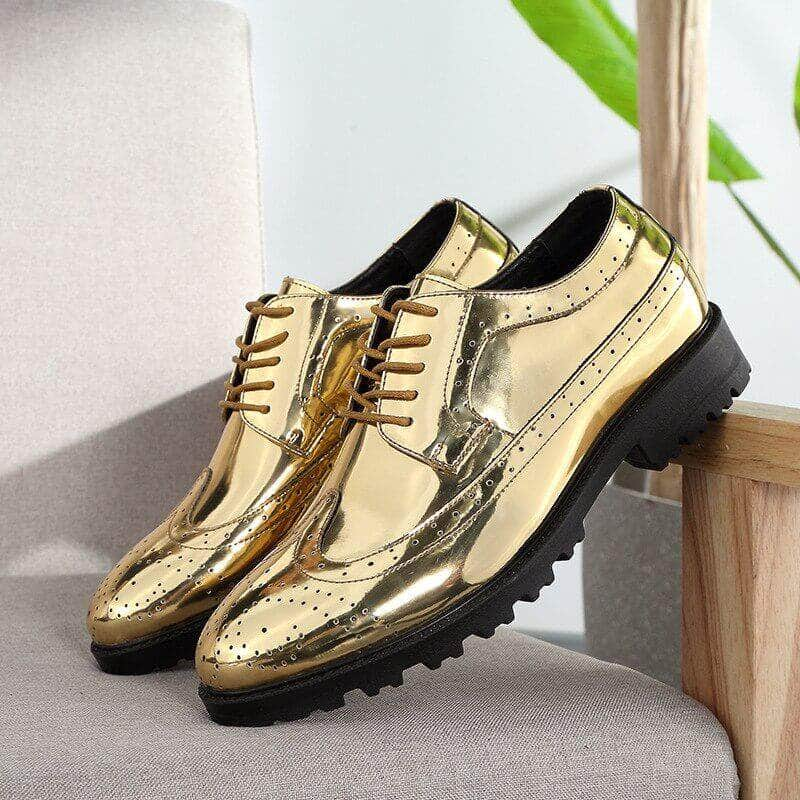 Semi-Formal Leather Shoes | Oxford Gold - Silver Shoes