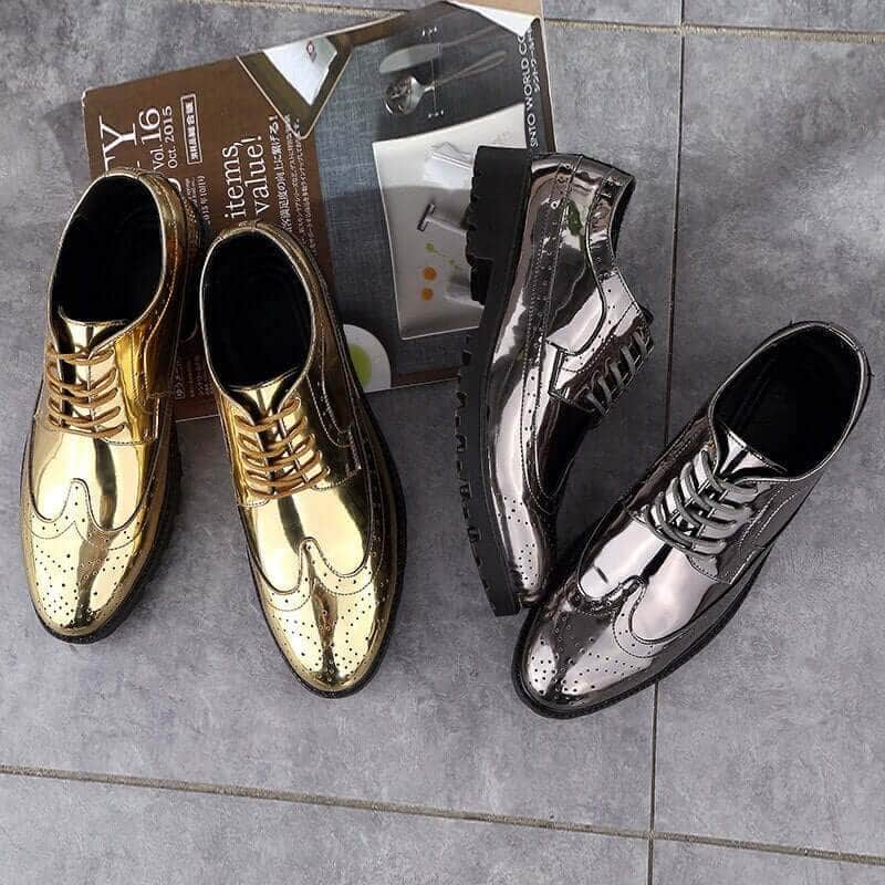Semi-Formal Leather Shoes | Oxford Gold - Silver Shoes