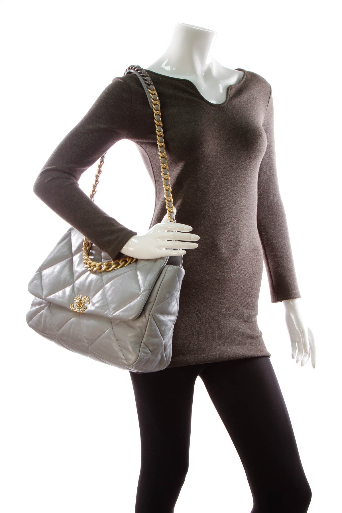 Quilted 19 Flap Bag - Maxi Gray Goatskin