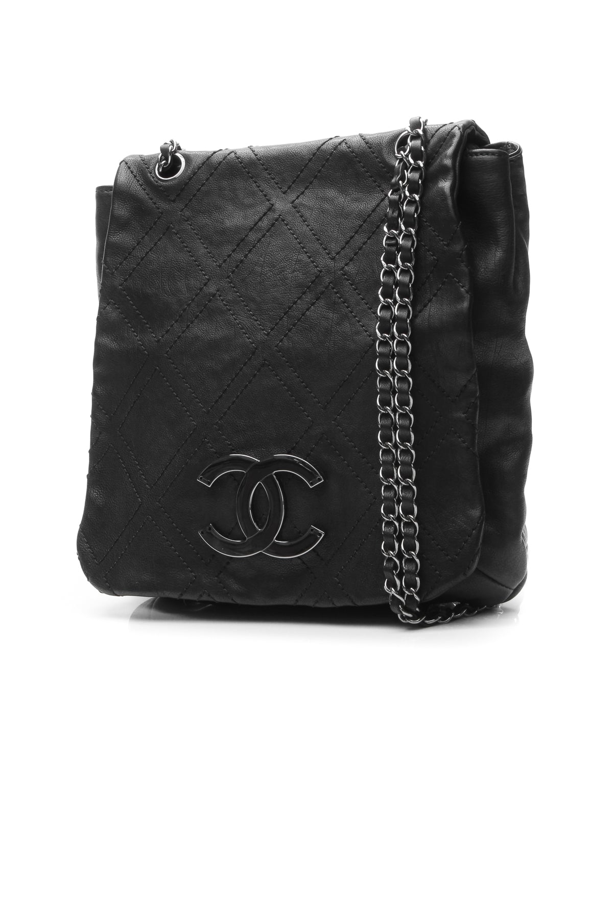 Diamond Stitch Large Messenger Bag - Black