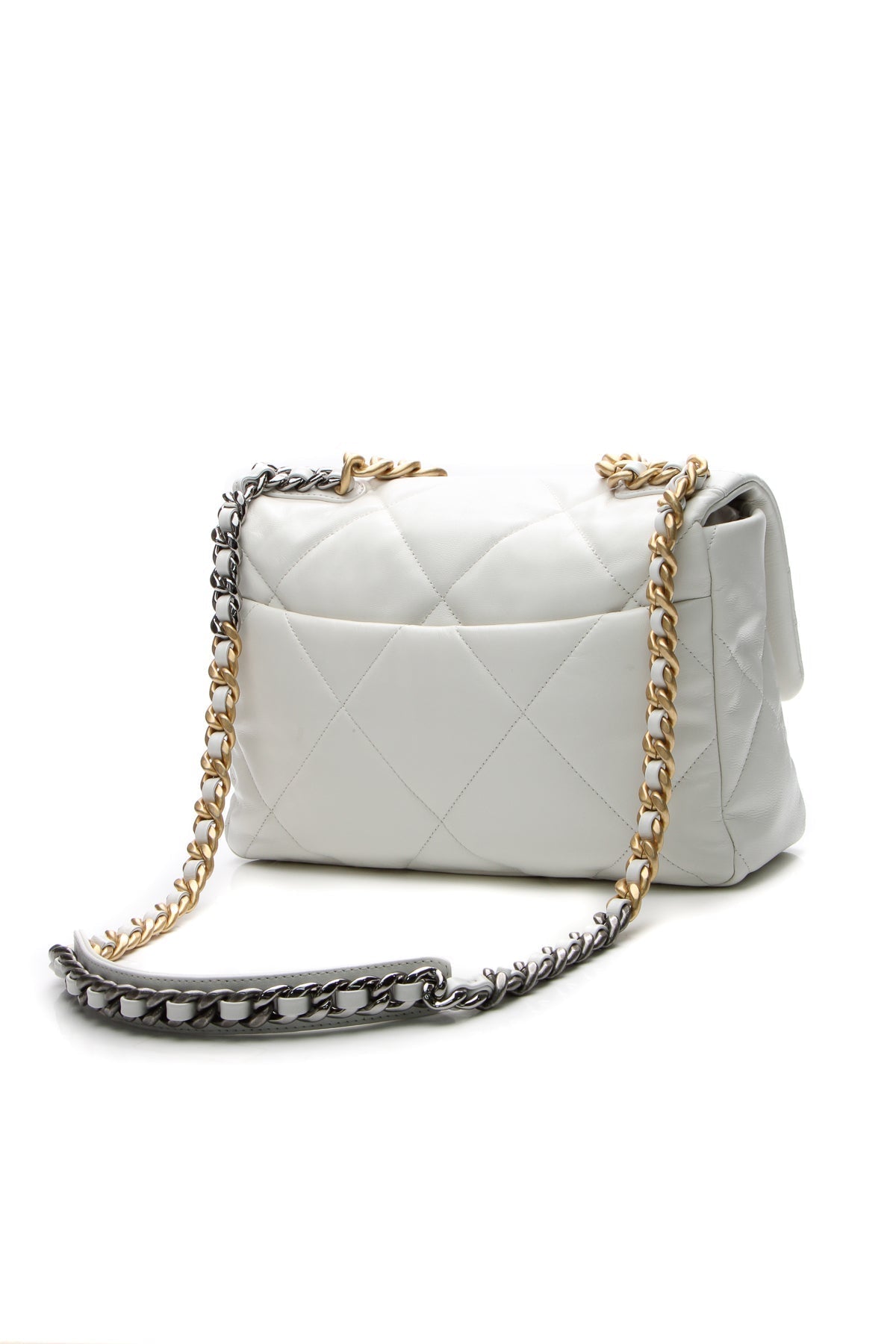 Quilted Large Chanel 19 Flap Bag - White