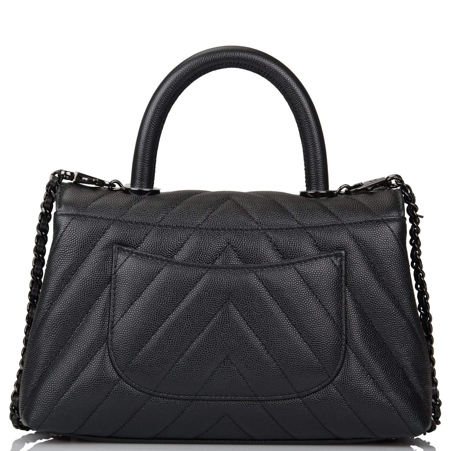 Chanel SO Black Chevron Caviar Mini Coco Handle Flap Bag Black Hardware