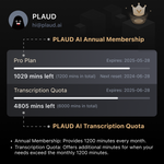 Plano Pro Anual PLAUD AI e Cota de Transcrição (6000/3000/600 minutos) 

