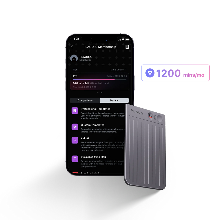 PLAUD NOTE &amp; AI Jaarlijks Pro Plan
