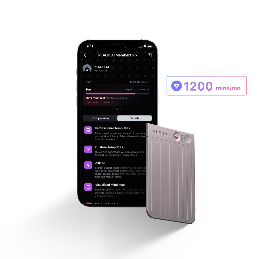 PLAUD NOTE &amp; AI Jaarlijks Pro Plan
