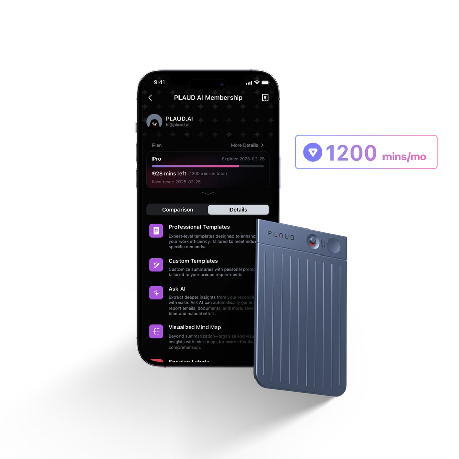 PLAUD NOTE &amp; AI Jaarlijks Pro Plan
