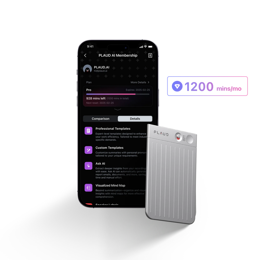 PLAUD NOTE &amp; AI Jaarlijks Pro Plan
