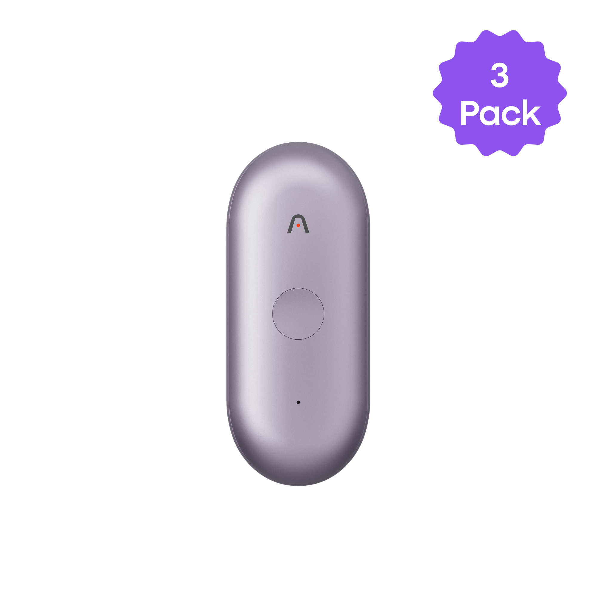 Lavender Plaud NotePin S AI voice recorder with a circular button and 'A' logo, sold as a 3-pack.