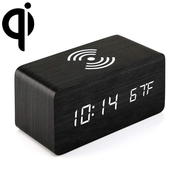 KD8801 5W Wooden Creative Wireless Charger LED Mirror Digital Display Sub-alarm Clock, Regular Style(Black Wood White Characters)