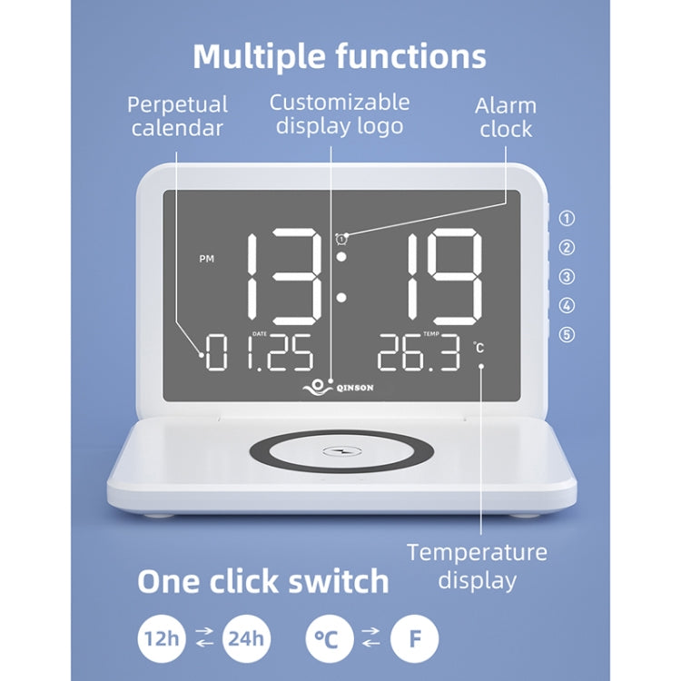 SY-118 15W Foldable Mirror Surface Perpetual Desk Calendar Clock Wireless Charger with Alarm Clock & Three-level Brightness Adjustable Function(Black)