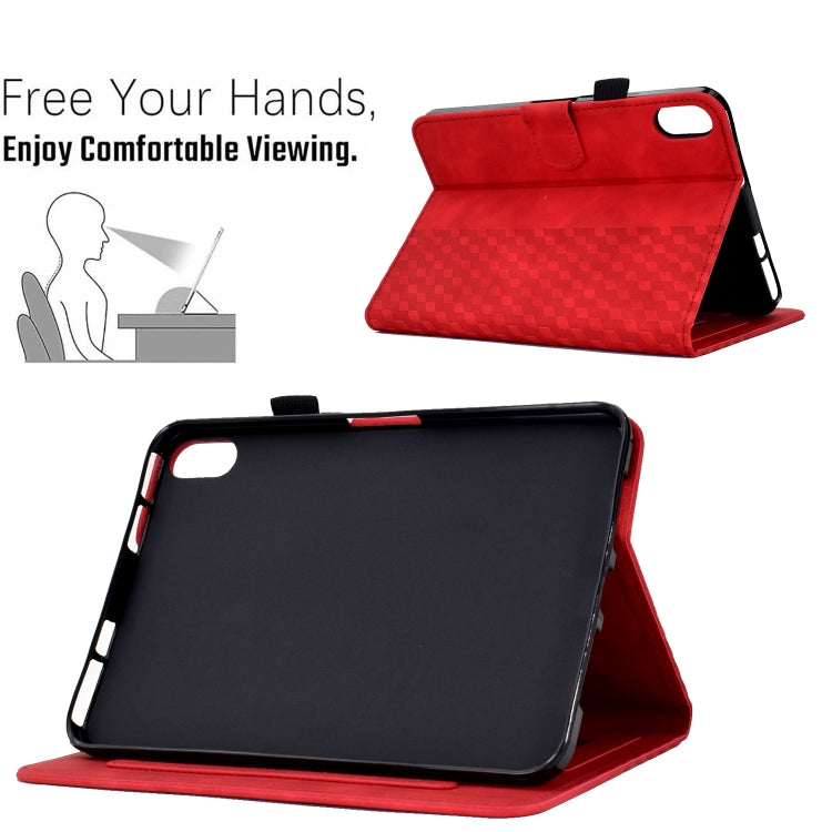 For iPad mini 6 Rhombus Embossed Leather Smart Tablet Case(Red)