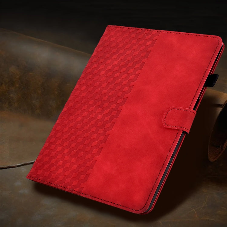 For iPad mini 6 Rhombus Embossed Leather Smart Tablet Case(Red)